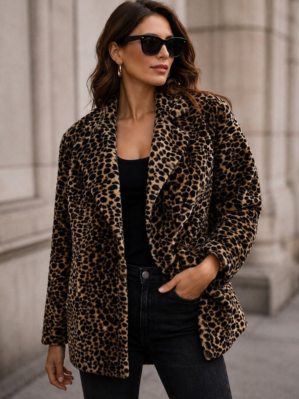 Womens Vintage Faux Fur Cheetah Print Jacket Statement Coat Chic Glam Y2k